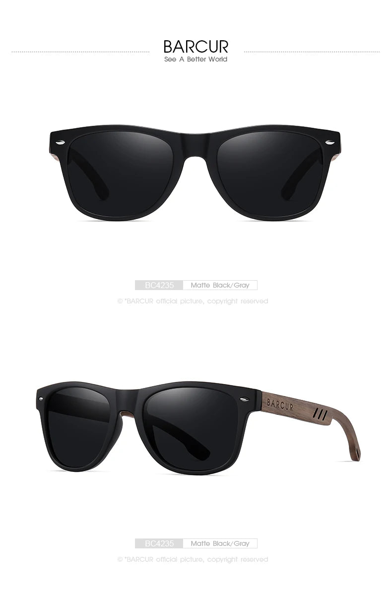 BARCUR Black Walnut Sunglasses for Men Wood Sun Glasses Man Eyeglasses Polarizing Glasses UVA&B Protection Eyewear ECO-Friendly