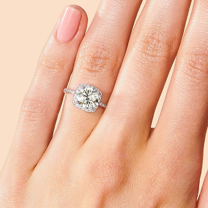 GRA 0.5ct 1ct D Real Moissanite Diamond Wedding Halo square Rings for Women Original 925 Sterling Silver Luxury Fine Jewelry