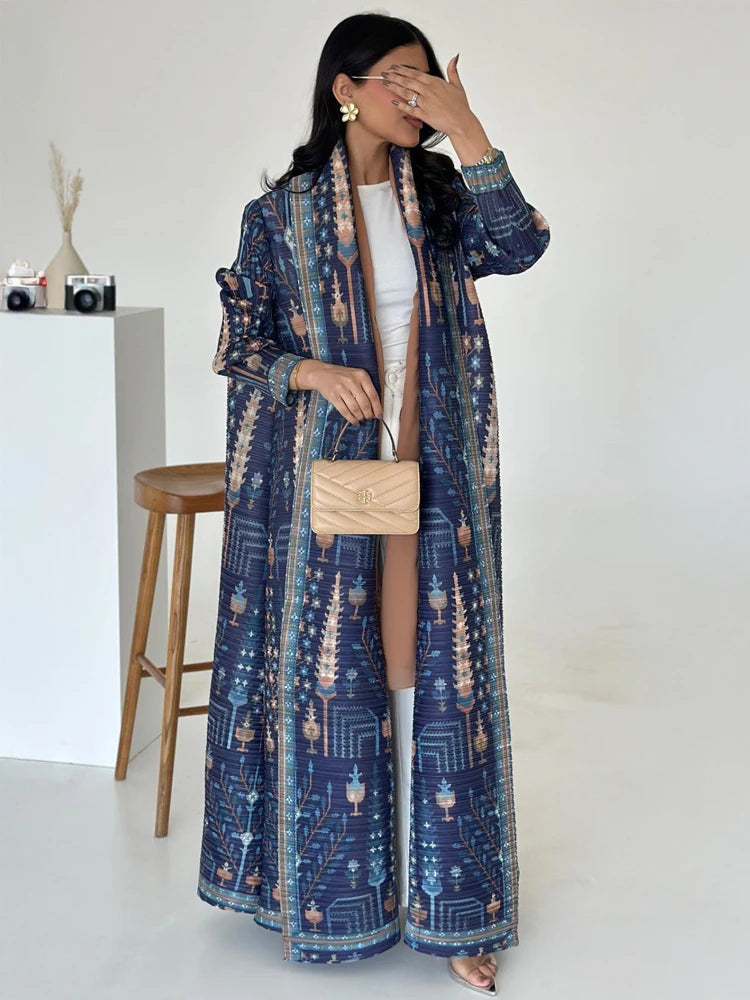 KAF Dubai Abaya Luxury Evening Coat Women Formal Robe Eid Abaya Ramadan 2025 Female Pleated Cardigan Long Sleeve Trench Coats