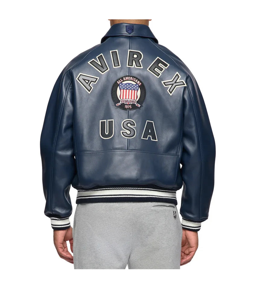 AVIREX Fall New ICON JACKET Sheepskin Leather Jacket Men's Bomber Flight Suit Embroidered Jacket Casual Top US Size Loose Fit