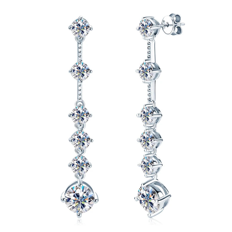 IOGOU 8MM D2.00CT Moissanite Diamond Long Drop Earrings With 5mm Zircon Real 925 Silver Jewelry Engagement Accessories for Women