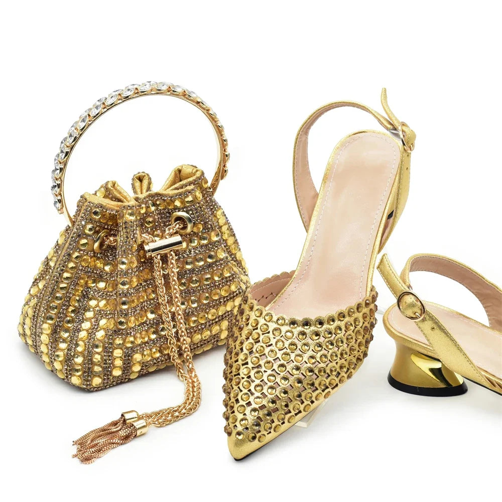 New Arrival Pointed Toe Women Sandals Shoes and Bag Set for Ladies Wedding Party Pumps Italian Shoes and Bags Matching Set