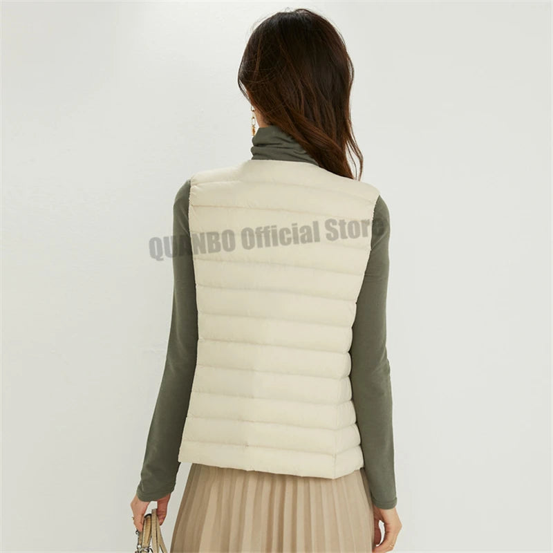 Women Sleeveless Puffer Vest Women's Ultra Light Down Vest Women Two Ways Waistcoat Portable Warm Sleeveless Winter Liner