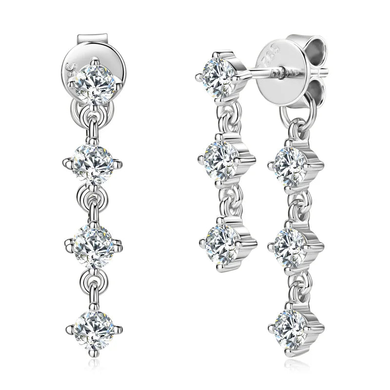 Lnngy 3mm Moissanite Drop Earrings 925 Sterling Silver Tassel Chain Earring For Women Girls Wedding Party Charms Jewelry Gift