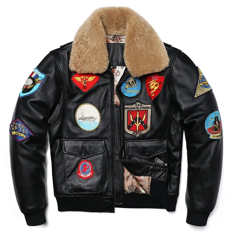 Men’s Military G1 Flight Jacket – Thick Quilted Cowhide Leather Winter Overcoat