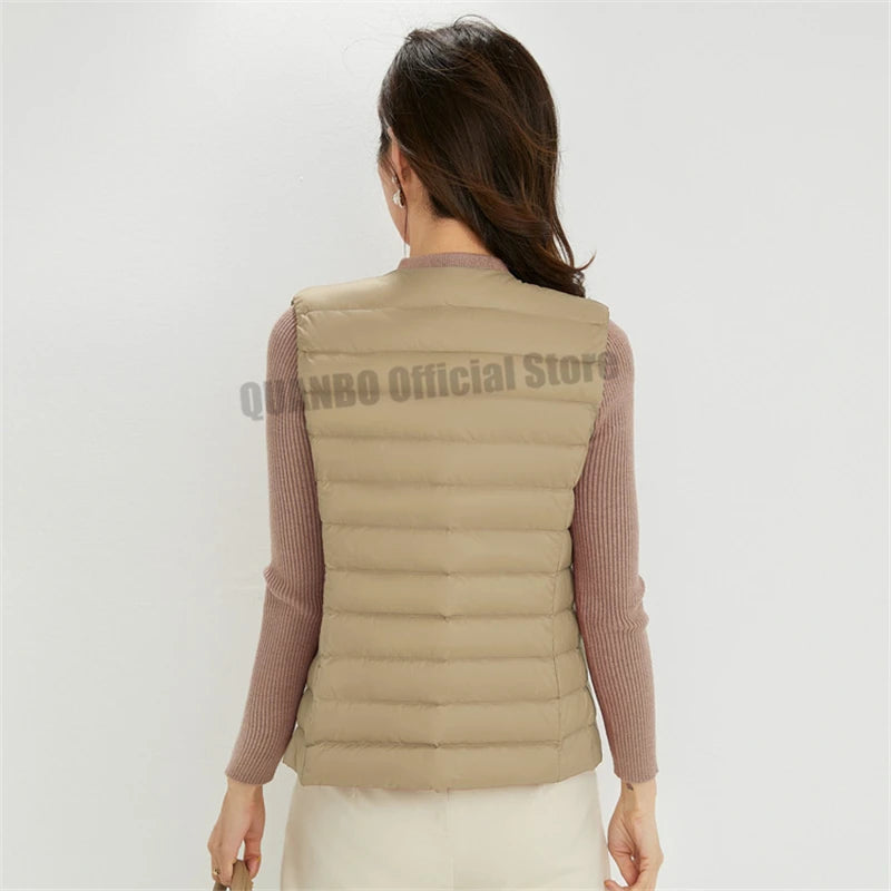 Women Sleeveless Puffer Vest Women's Ultra Light Down Vest Women Two Ways Waistcoat Portable Warm Sleeveless Winter Liner