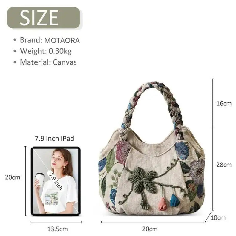MOTAORA Women Handbags Vintage Canvas Bag Ladies Canvas Handbag Casual 2025 Woven Small Handbag Fabric Gout Craft Female Handbag