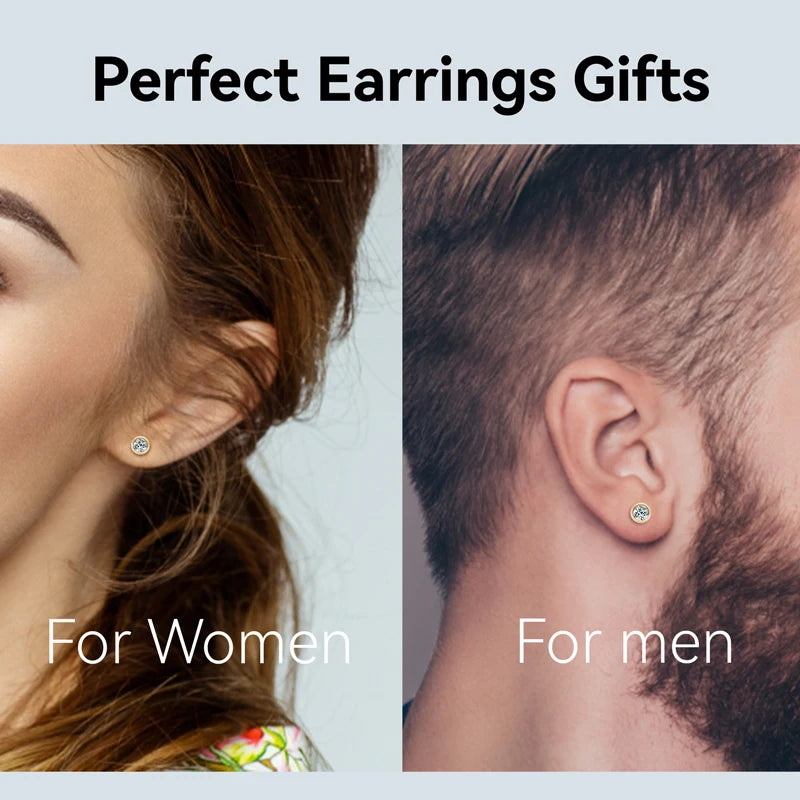 Lnngy 925 Sterling Silver Stud Earring D-Color 5mm 6.5mm Round Cut Bezel Moissanite Simple Bubble Earrings For Women Jewelry