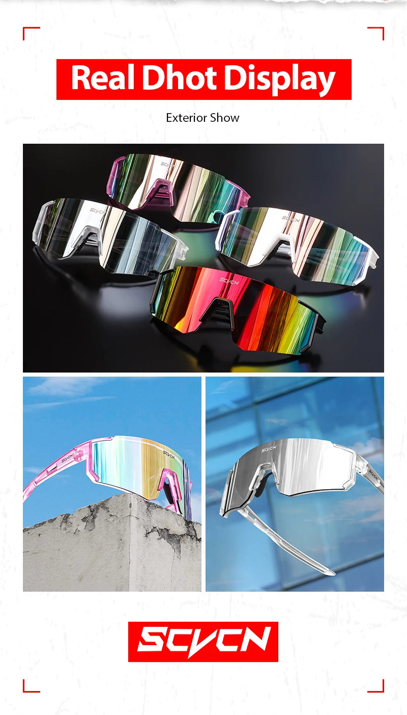 SCVCN MTB Cycling Sunglasses Men Road Driving Bike Glasses Outdoor Sports Mountain Hiking Women Bicycle UV400 Cycling Goggles