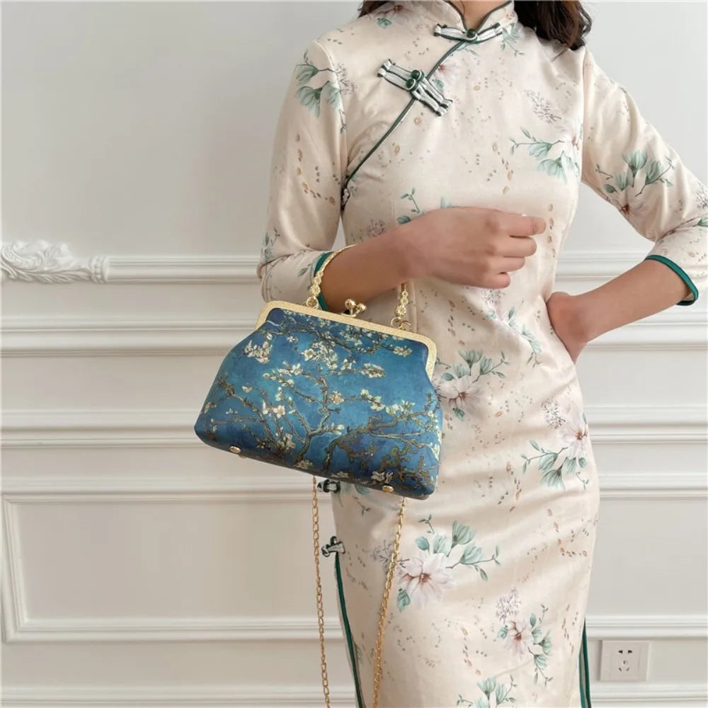 Fashion Chinese Style Banquet Bag Embroidery Pearl Handle Qipao Bag Trendy High Capacity Cosmetic Bag Women
