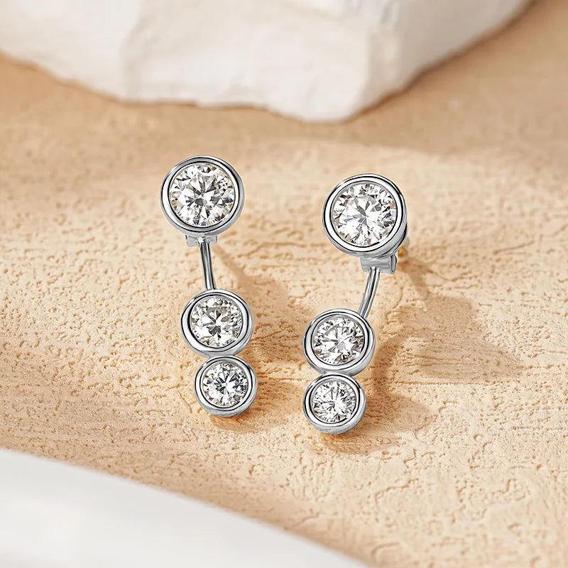 Lnngy Front Back Double Sided Moissanite Stud Earring Pendientes Plata 925 Sterling Silver Earrings For Women 2 in 1 Ear Jewelry