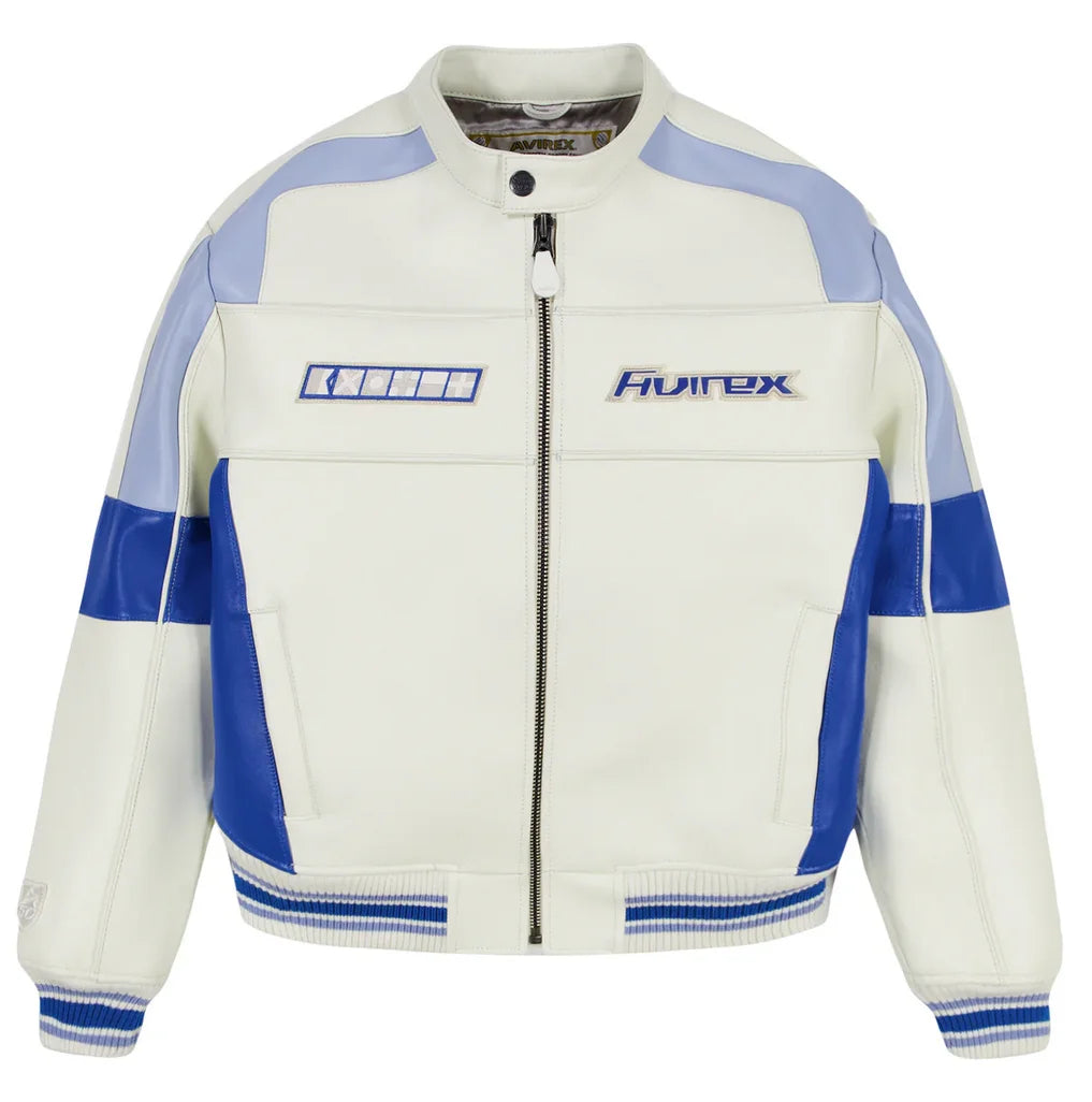 AVIREX Spring New OFF SHORE RACING JACKET European antique sheepskin jacket men's casual embroidered applique art coat tops