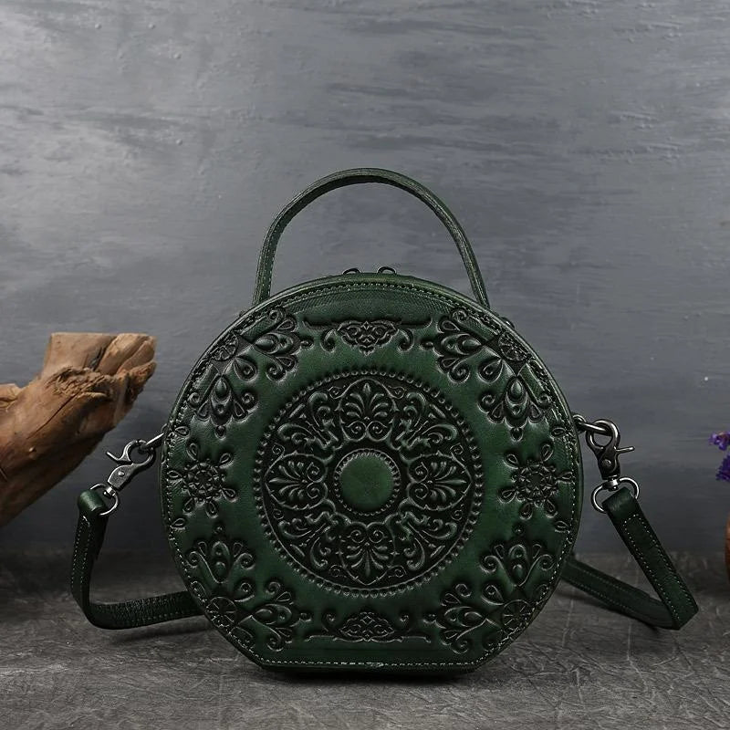 MOTAORA Retro Circular Women Luxury Handbag Genuine Leather Shoulder Messenger Crossbody Bags For Woman Totem Small Bag New