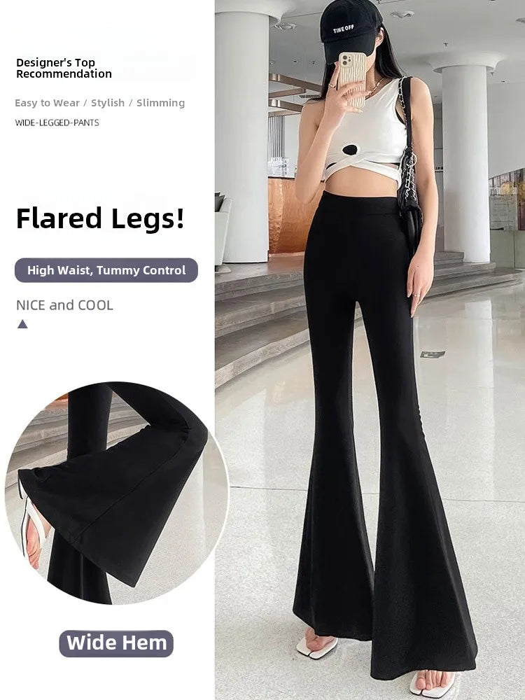 Bla Slimming High Waist Wide Leg Pants Women's Summer Thin Extended Tall Micro Flared Casual Drapey Commute Sle Trousers