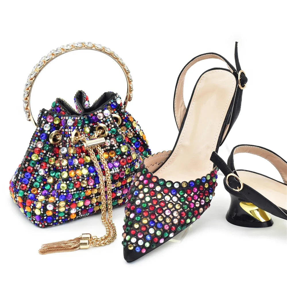 New Arrival Pointed Toe Women Sandals Shoes and Bag Set for Ladies Wedding Party Pumps Italian Shoes and Bags Matching Set