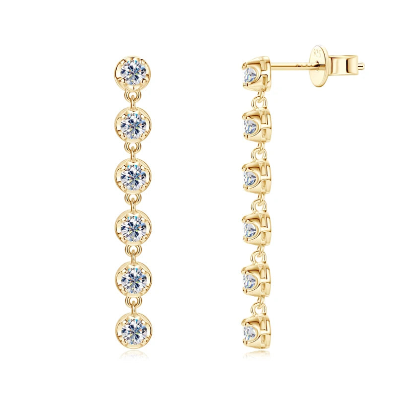 RAPRGOLD VVS1 D Color Round Cut Moissanite Stud Earrings For Women 925 Sterling Silver Tassel Chain Earring Wedding Jewelry Gift