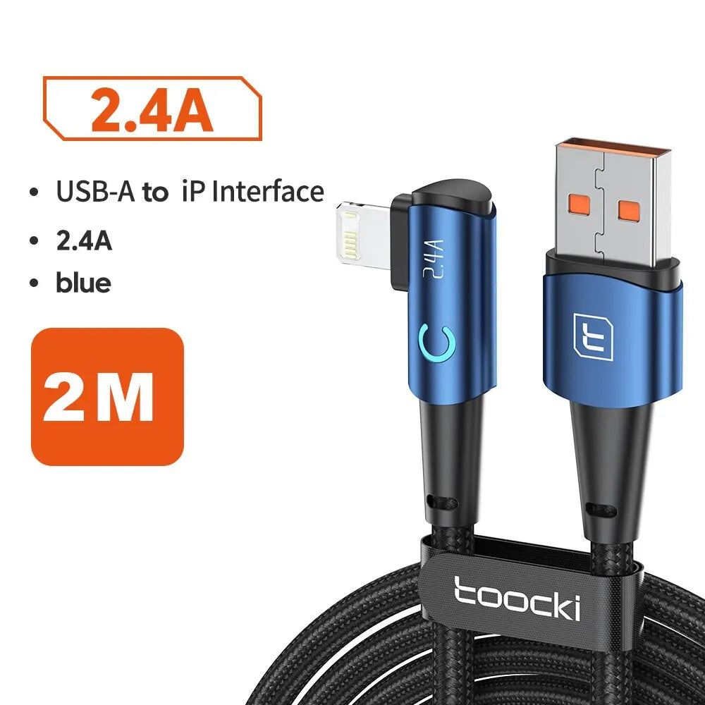 كابل Toocki USB لهاتف iPhone 14 13 12 11 Pro Max شاحن سريع كابل Lightning سلك USB لهاتف iPhone 12 11 X XR 8 7