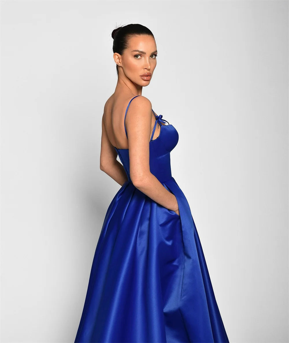 Mila A-Line Spaghetti Strap Prom Dresses Navy Blue Side High Split Evening Dresses 2025 Floor-Length Customized Party Dresses