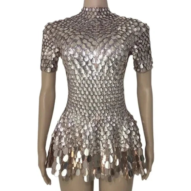 Sexy Black Shell Sequins Mini Dress – Stage, Club & Birthday Performance Wear