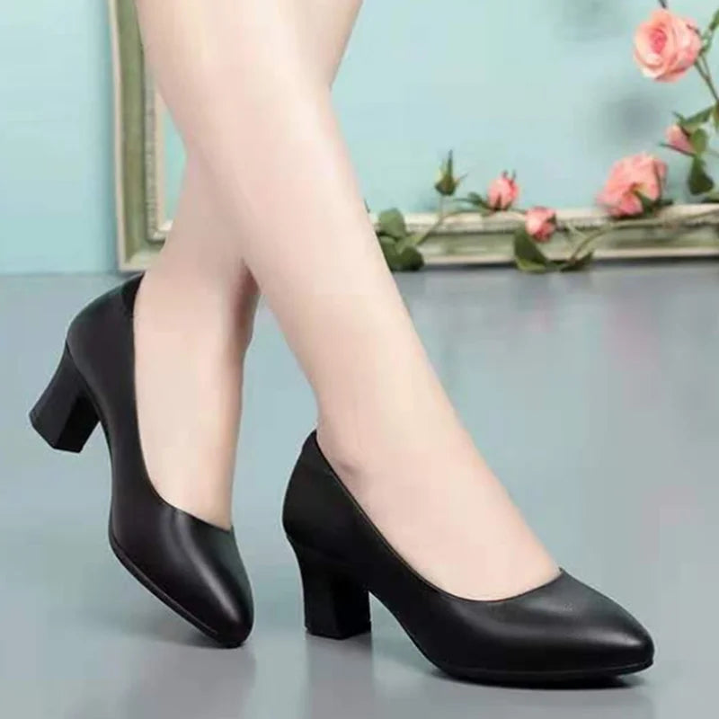 women fashion plus size black leather spring office career high heel shoes lady casual comfort work pumps zapatos de mujer z20