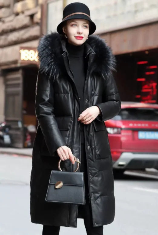 YOLANFAIRY Winter Long Coat Women's Genuine Leather Down Jacket for Women Sheepskin Coats Female Loose Versatile Fur Collar FCY