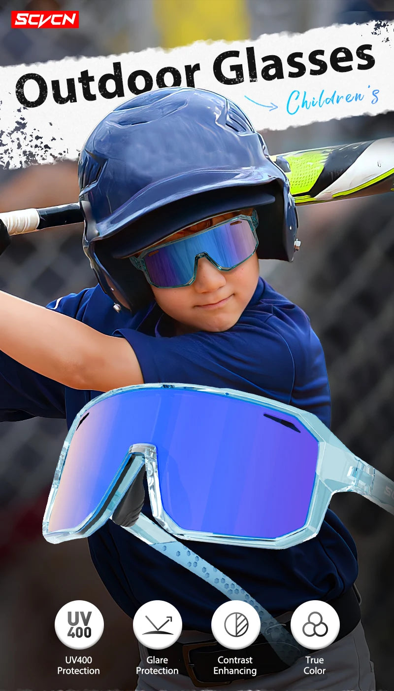 SCVCN New Outdoor Boys Bike Cycling Eyewear Child Sunglasses Teenagers Bicycle Cycling Glasses Kids Sports UV400 Girls Goggles