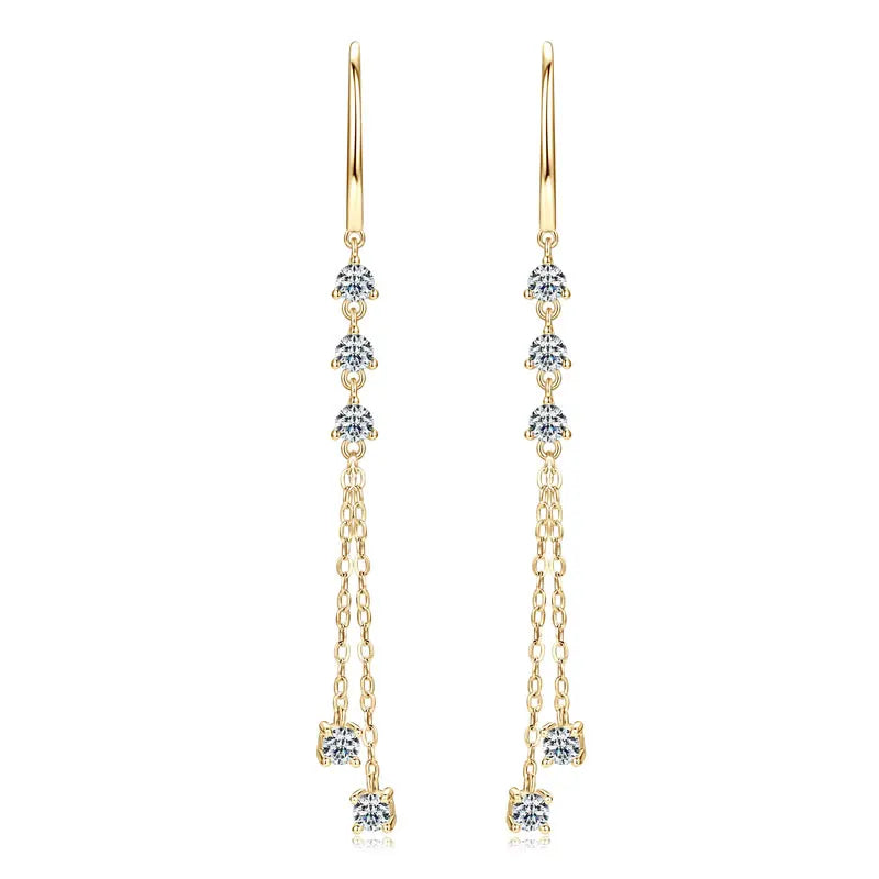 RAPRGOLD Certified Moissanite Tassels Chain Hoop Earring for Women 925 Sterling Silver Dangling Earrings Jewelry Gift pendientes