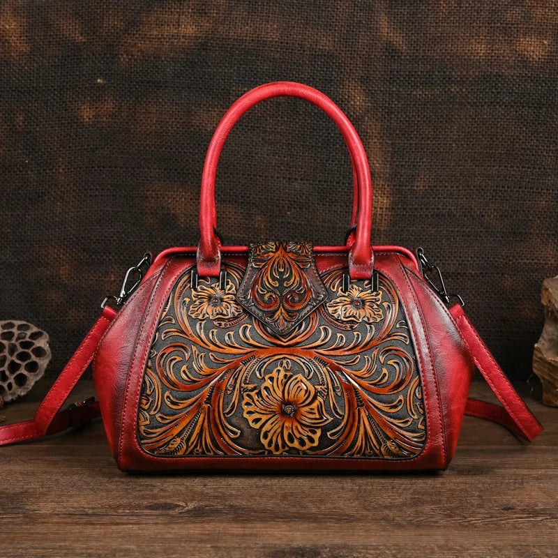 MOTAORA New Vintage Embossed Handmade Handbag For Women Versatile PU Leather Shoulder Bag Large Capacity Crossbody Bags Female