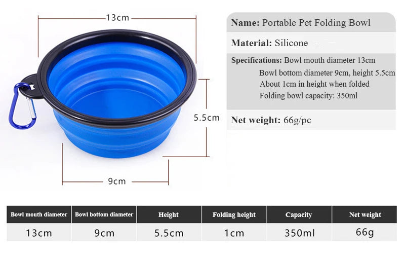 350ML Folding Black Frame Bowl with Keychain Pet Bowl Portable Travel Bowl Convenient Cat Bowl Not Easy to Deform Folding Bowl