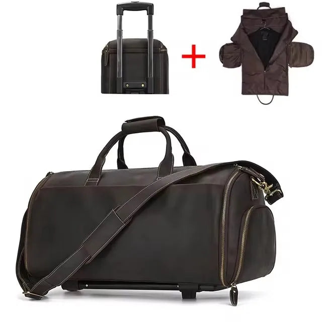 Crazy Horse Leather Folding Suit Bag Man Business Travel Bag With Shoe Pocket Clothes Cover Luggage Duffel Bag Man Bag For Suits