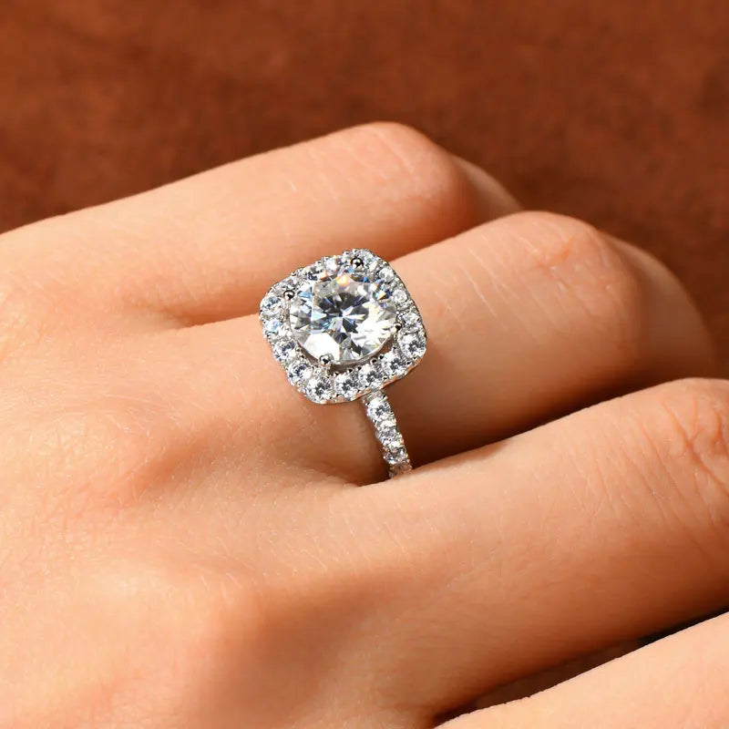 Lnngy 8mm 2ct Moissanite Halo Ring Certified 925 Sterling Silver Engagement Rings For Women Girls Wedding Party Jewelry Gift