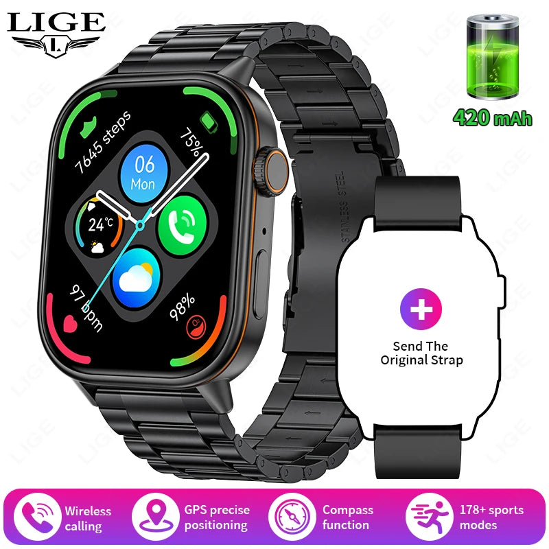 LIGE NEW GPS Smart Watch Men Compass Sports Fitness Bluetooth Call IP68 Waterproof Men Women Smartwatch For Xiaomi HUAWEI iPhone