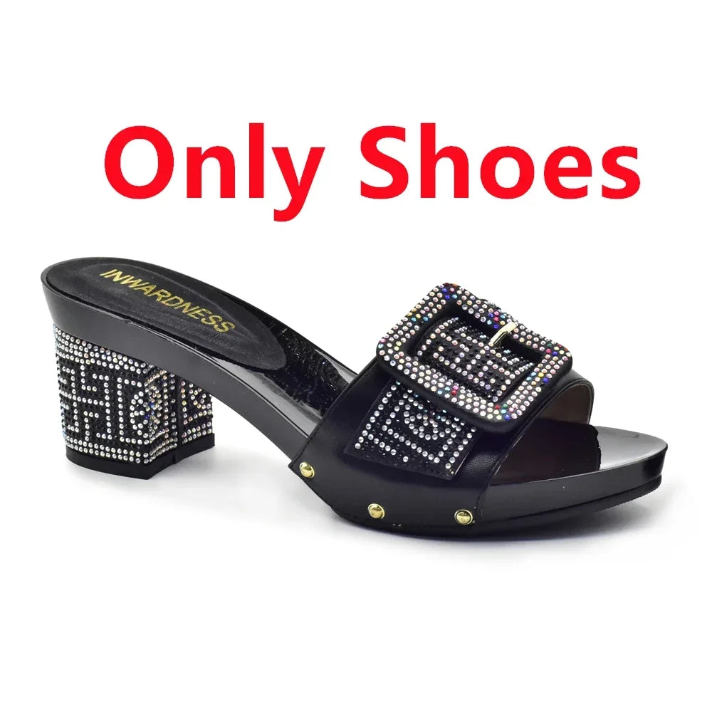 Peep Toe Slingback Pumps & Matching Bags – Italian Style Party Shoe Set with Rhinestone Luxury (Sizes 37-43)