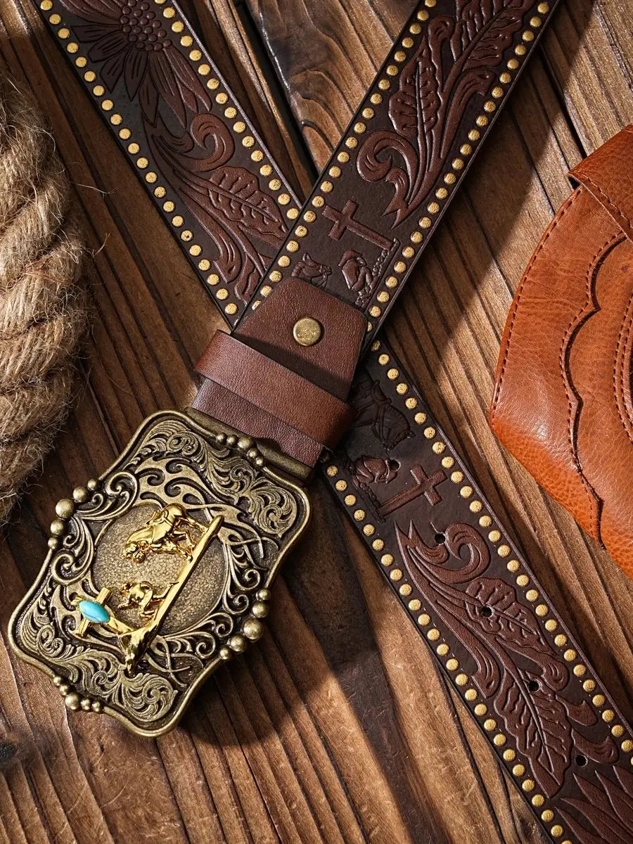 A Western-style PU material belt for both men and women, a casual, retro and classic personalized belt