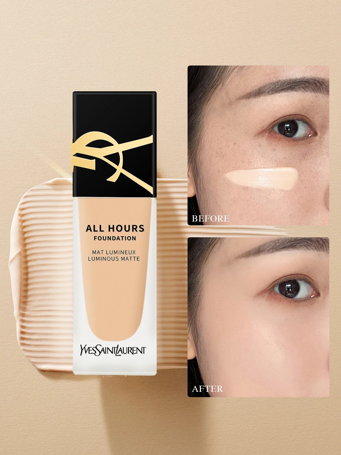 Yves Saint Laurent All Hours Foundation Full Cover Luminous Matte-All Day Long Wear SPF 20 #LC1 #LC2 #LN1 #LN4 - 0.84 fl.oz./25m