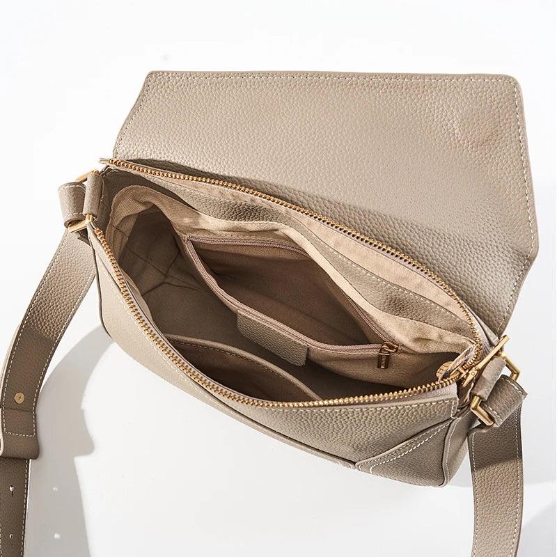 Women Genuine Leather Pillow Shoulder Bag – Geometric Design – Coffee, Khaki, Brown