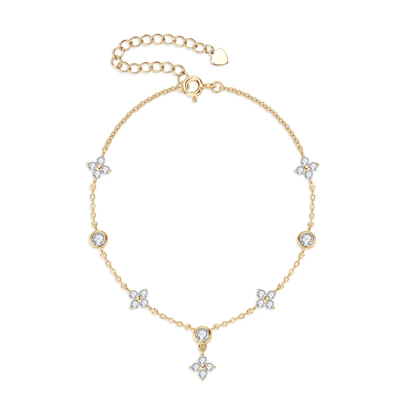 Lnngy Moissanite Four Leaf Flower Chain Bracelet for Women 925 Sterling Silver Niche Simple Desgin Bracelets Jewelry Accessories