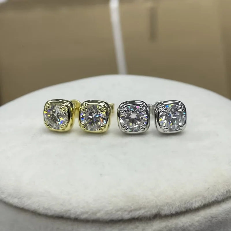 Lnngy Sparkling 6.5MM 1CT Moissanite Earrings For Women Certified 925 Sterling Silver Square Shape Stud Earring 2025 New Jewelry