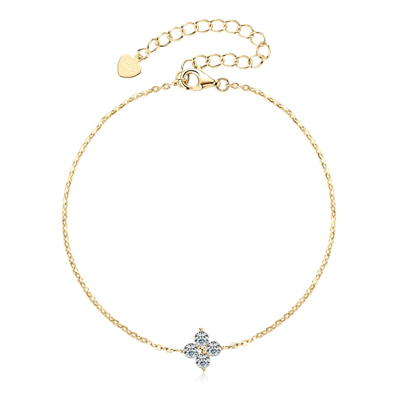 Lnngy 925 Sterling Silver Four Leaf Clover Pendant Necklace Bracelet 3mm 0.1ct Moissanite Stud Earring For Women Jewelry Set