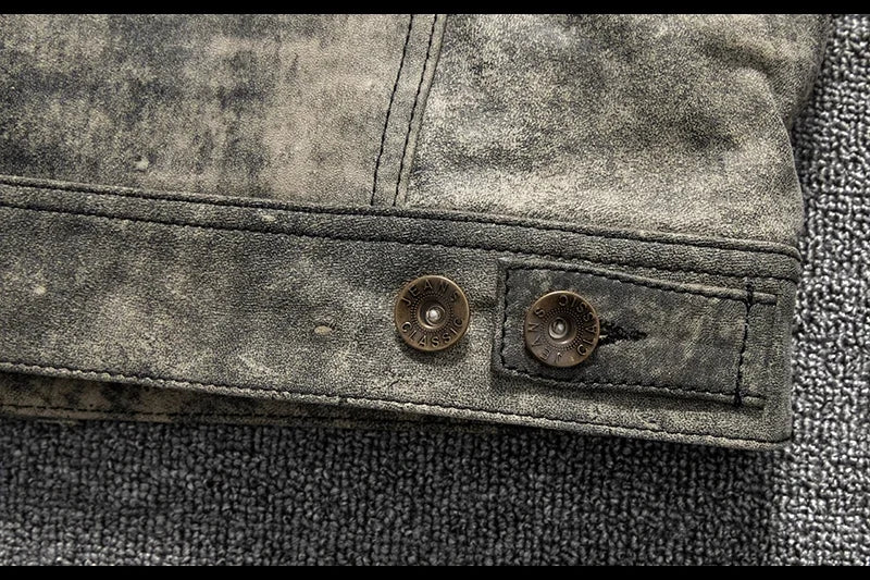 Men's Genuine Cowhide Leather Motorcycle Jacket – Stand Collar Autumn Winter Biker Coat