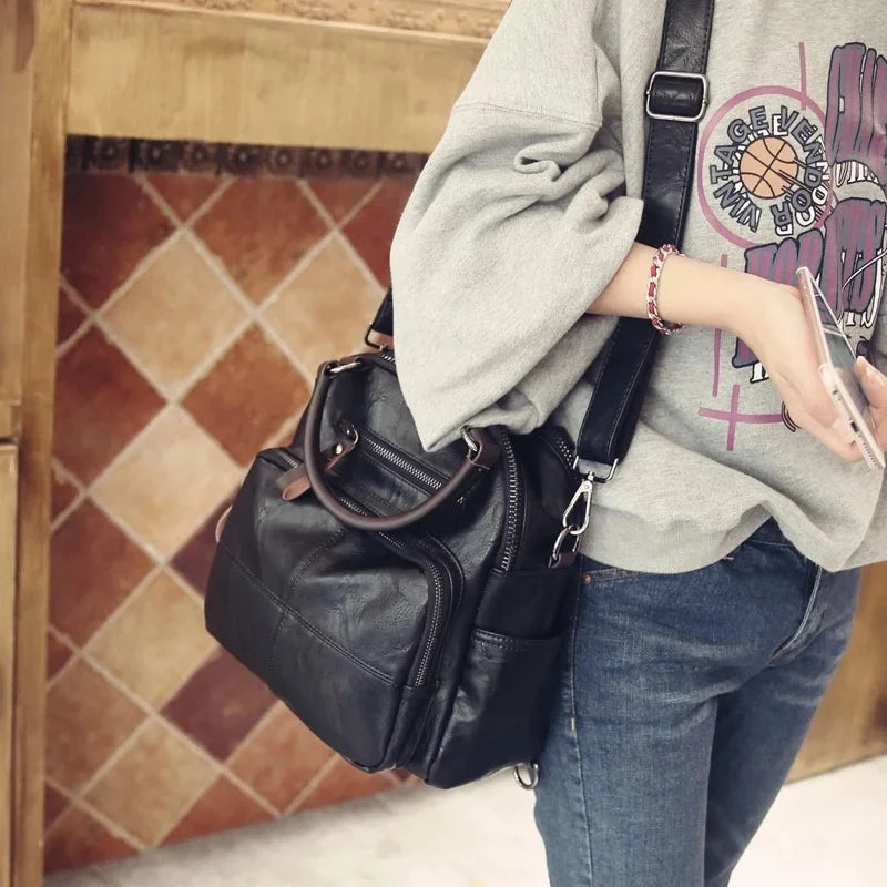 MOTAORA 2025 New Women Handbag Multifunction Leather Flap Bag Ladies Vintage Casual Backpack For Women Small Shoulder Bag Female