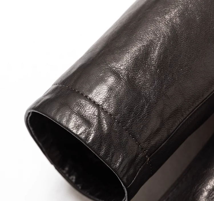 Men’s Luxury Sheepskin Leather Winter Coat – Mid-Long Business Trench with Fur Collar