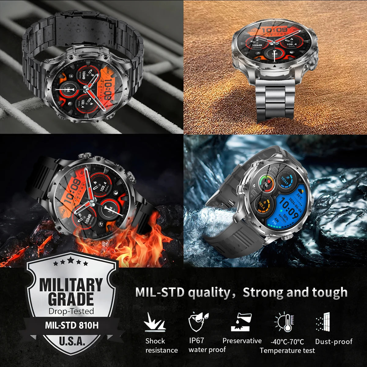 LIGE New 1.9" AMOLED 416*416 Screen Smart Watches Flashlight Outdoors Sports Fitness Tracker 700mah Large Battery Men Smartwatch