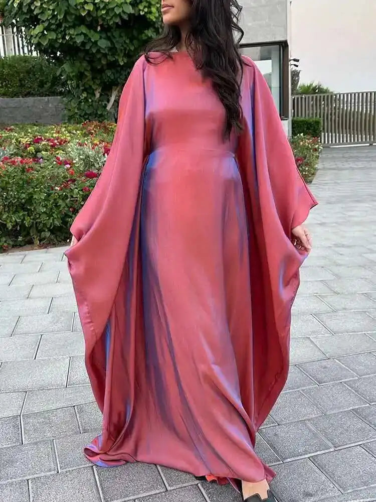 LANMREM Elegant Party Long Dress Women Many Colors Fashion Round Neck Batwing Sleeves Loose Dresses Fashion New Clothing 32C1950