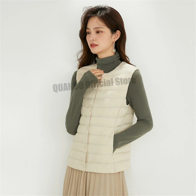 Women Sleeveless Puffer Vest Women's Ultra Light Down Vest Women Two Ways Waistcoat Portable Warm Sleeveless Winter Liner