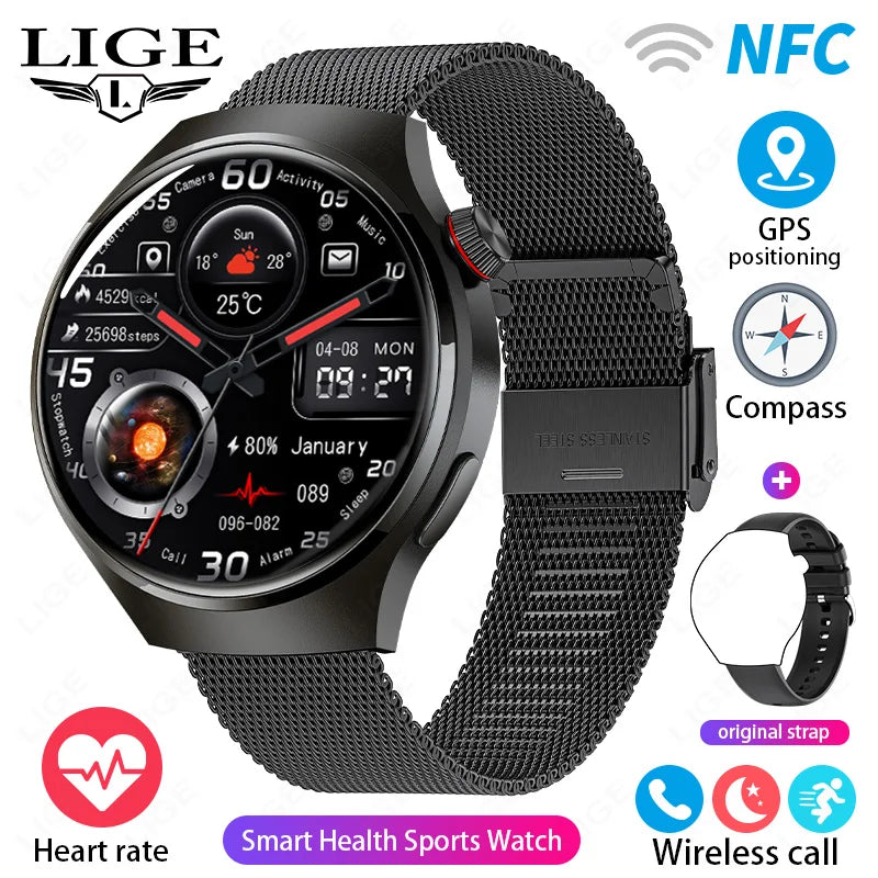 LIGE New Smart Watch Men 1.52 inch Full touch Screen Bluetooth Call Heart Rate Waterproof Men SmartWatch For GPS Sport Tracker