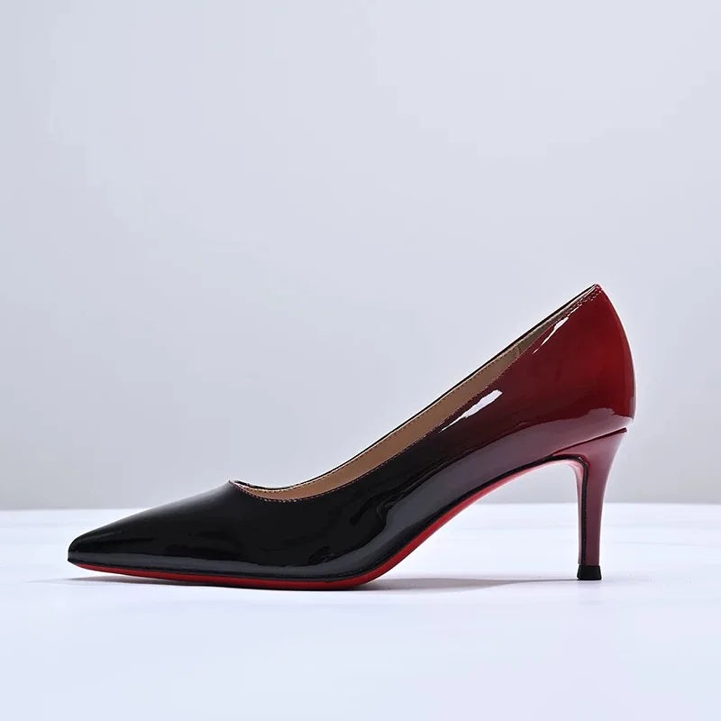 New Gradient Red Bottom Large Heels Sexy Leopard Pattern Pointed Professional Women's Shoes Black Graduation Single Shoes