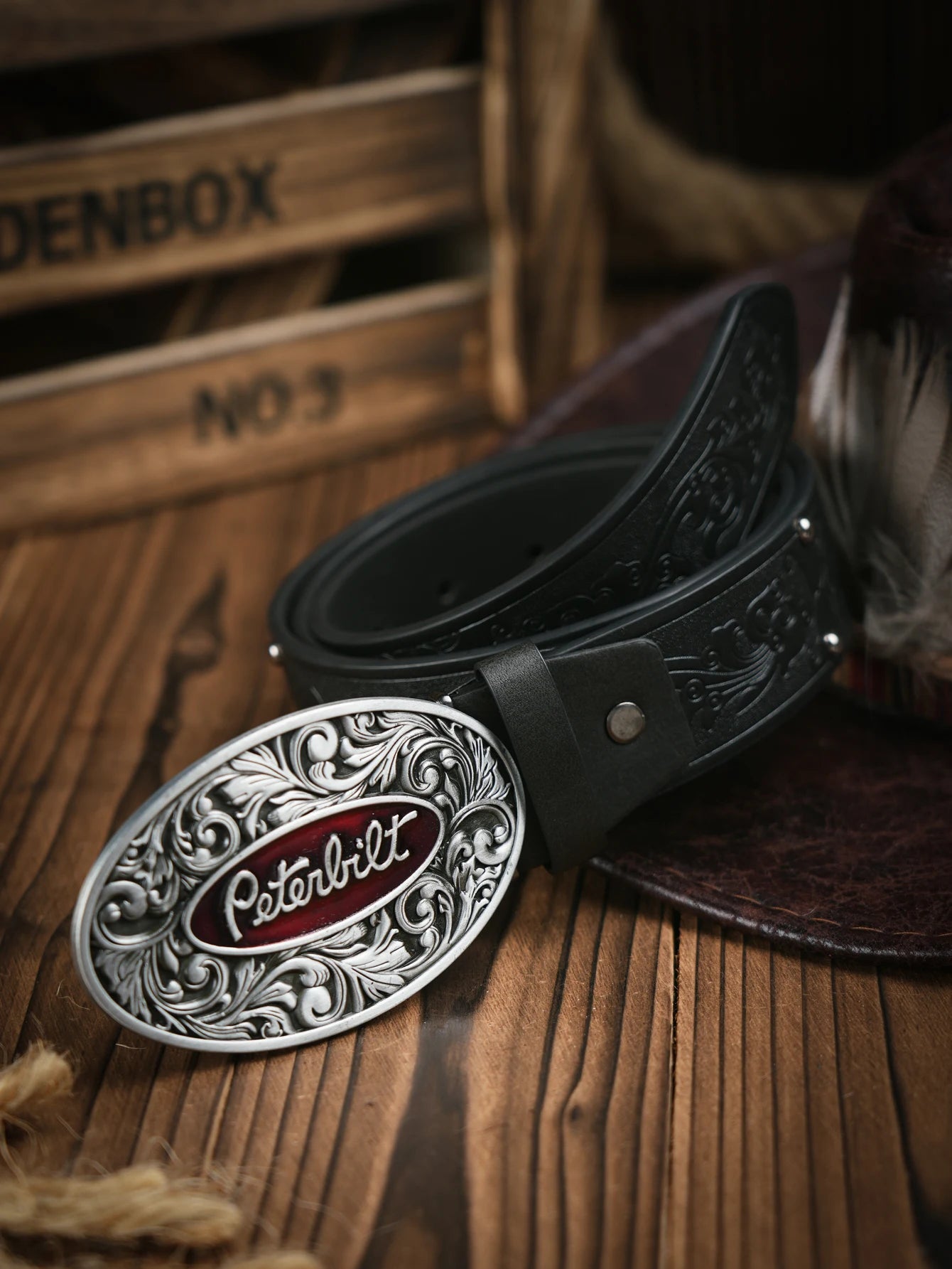A men's western denim style PU belt