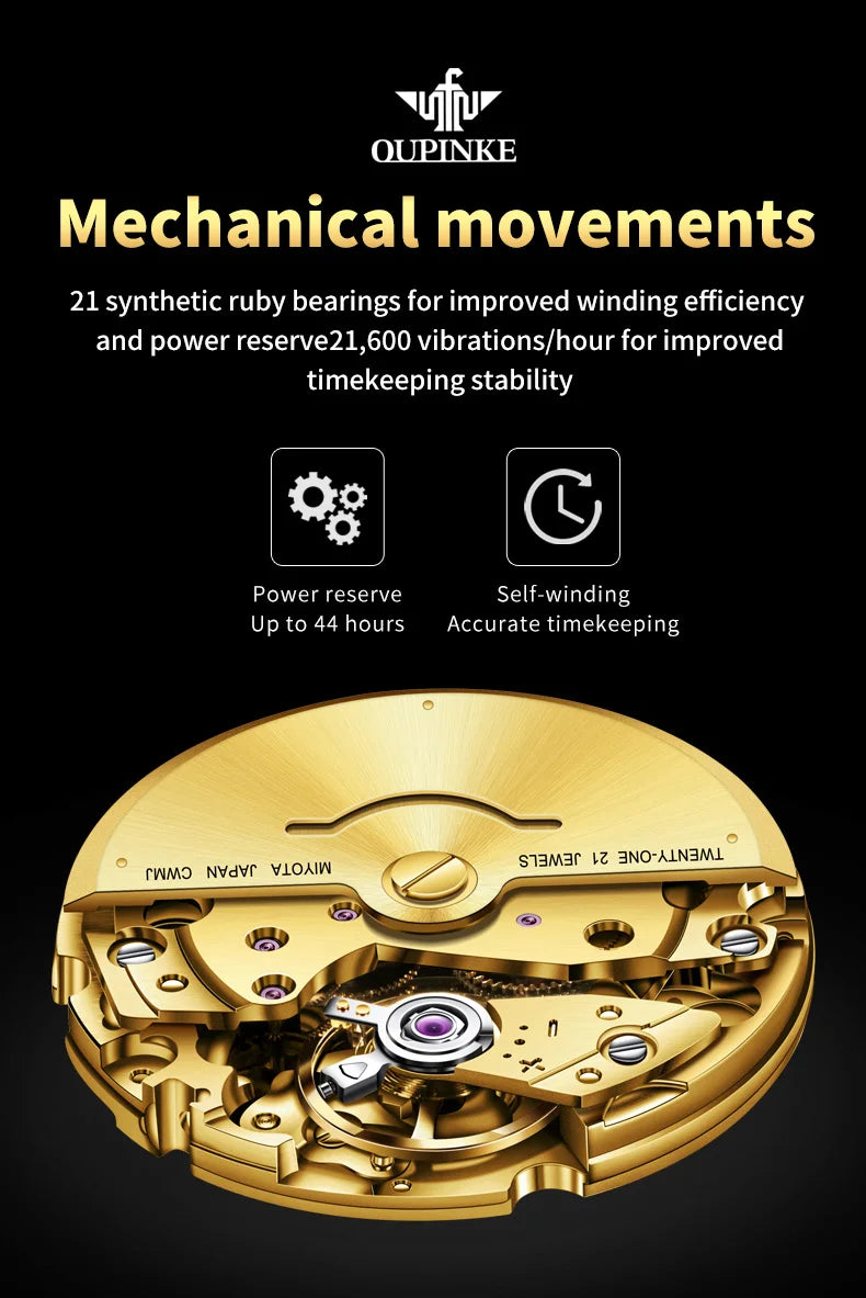 Swiss Certification OUPINKE Automatic Watch for Men Real Gold Real Diamond Sapphire Mirror Tungsten Steel Top Brand Wristwatch