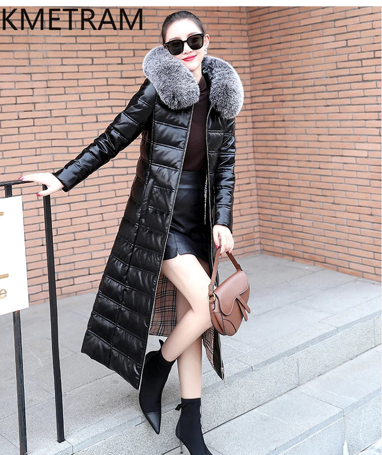 KMETRAM Winter Long Length Coats for Women Clothing Sheepskin Down Jackets White Duck Down Fox Fur Collar Casaco Feminino